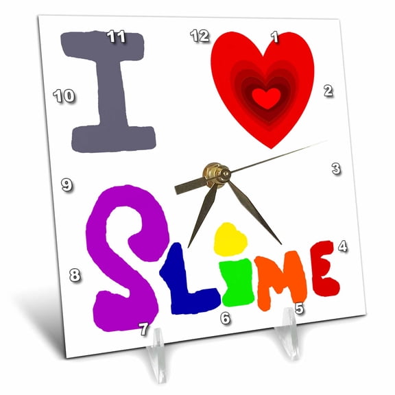 3dRose Funny Cute I love Slime Cartoon - Desk Clock, 6 by 6-inch