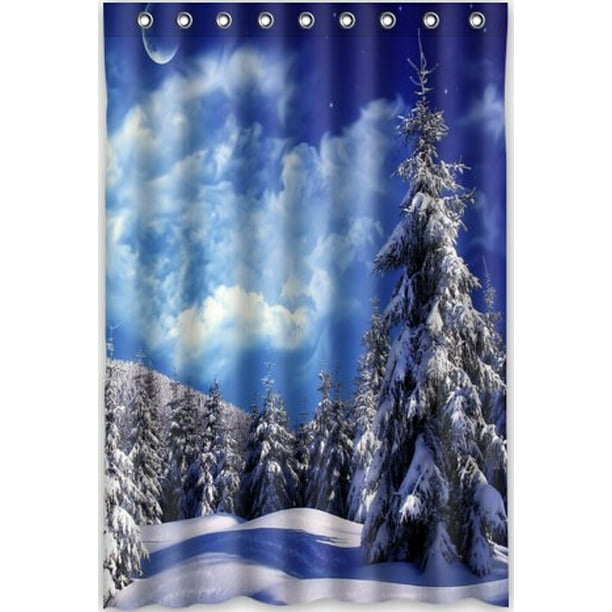 MOHome Pine Tree Snow Mountain Shower Curtain Waterproof Polyester