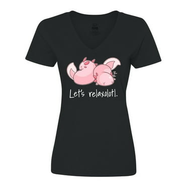 Inktastic Let's Relaxolotl with Cute Sleeping Axolotls Women's V-Neck T-Shirt
