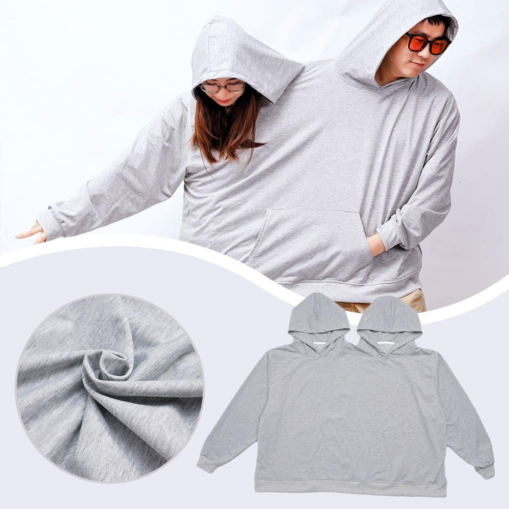 Funny Couple Hooded Sweatshirt, Unisex Casual Long Sleeve Pullover Loose Fit Top For Two People Wearing, Oversized Intimate Hoodie, Grey I2Z6