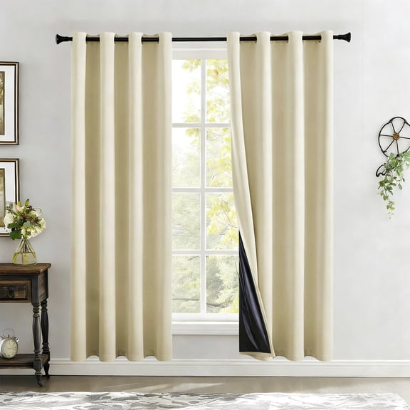 Luckky 100% Blackout Curtains 51 Inch Long for Bedroom Living Room,Beige Solid Room Darkening Thermal Insulated Soundproof Energy Saving Grommet Top Window Treatment Drapes