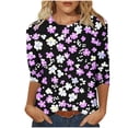 thumbnail image 2 of Qulqfy Women's Spring Tops Plus Size 3/4 Sleeve Shirts Crew Neck Floral Fall Going Out Tops Womens Blouses L, 2 of 9
