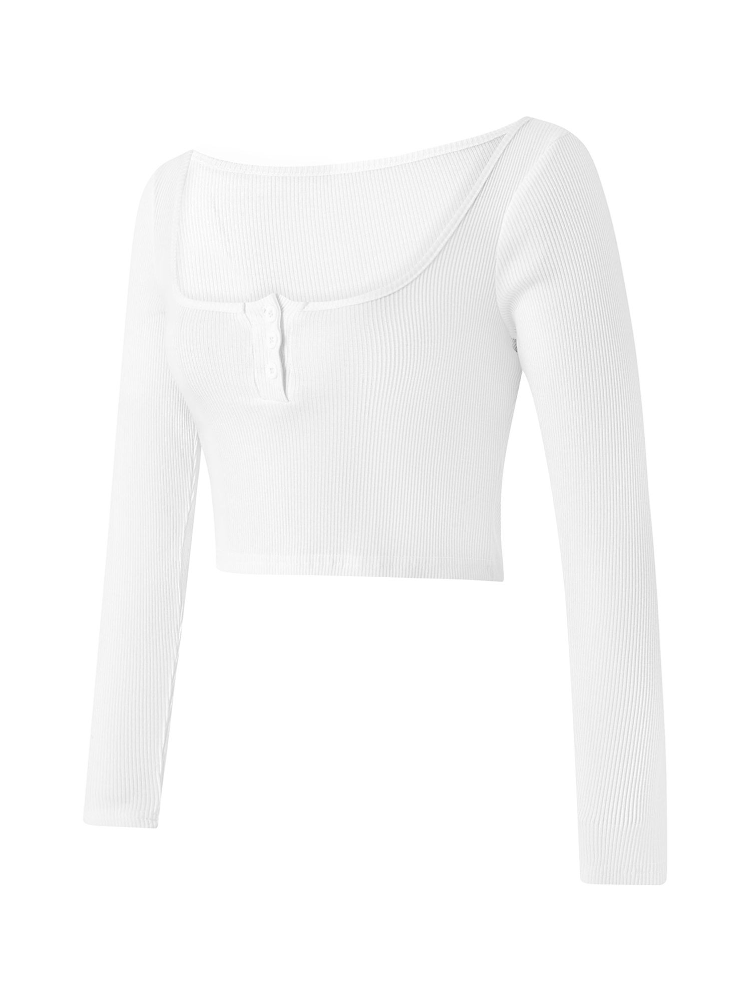 Women Knit Ribbed Crop Tops Long Sleeve Square Neck Buttons