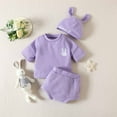 thumbnail image 2 of Lovskoo 0-24Months Baby Clothes 3 Piece Happy Easter Outfits Embroidered Bunny Candy Color T-Shirt Shorts Hat Suit Toddler Boys Girls Summer Spring Outfits Purple, 2 of 9