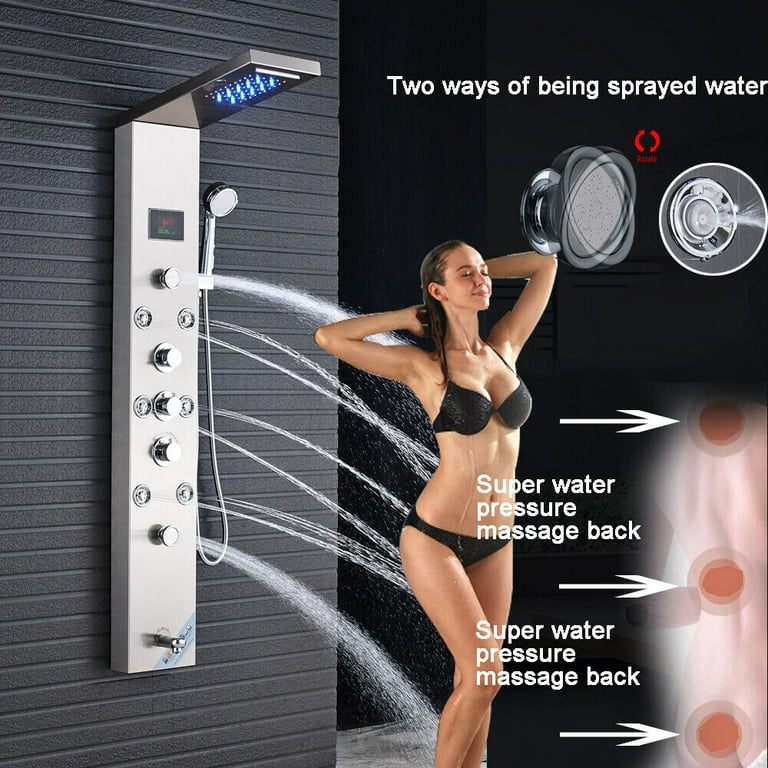 FORIOUS LED Rainfall Waterfall Shower Head Rain Massage System