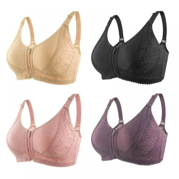 Xmarks Everyday Zipper Bras - Women's Front Easy Close Builtup Sports Push Up Bra with Padded for Middle Aged Women - Pack of 4 36/80