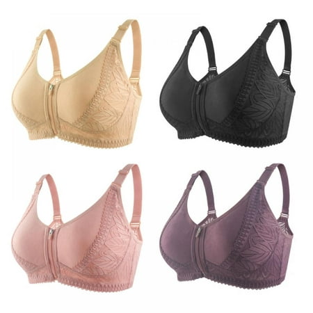 

Baywell Everyday Zipper Bras - Women s Front Easy Close Builtup Sports Push Up Bra with Padded for Middle Aged Women - Pack of 4 36/80-52/120