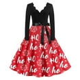 thumbnail image 4 of Women's Casual Fashion Christmas Holiday Print V-Neck Vintage Dress, Holiday Print, Retro Style, Party Wear, Casual Dress, Festive, Comfort,Vermilion,2XL, 4 of 4