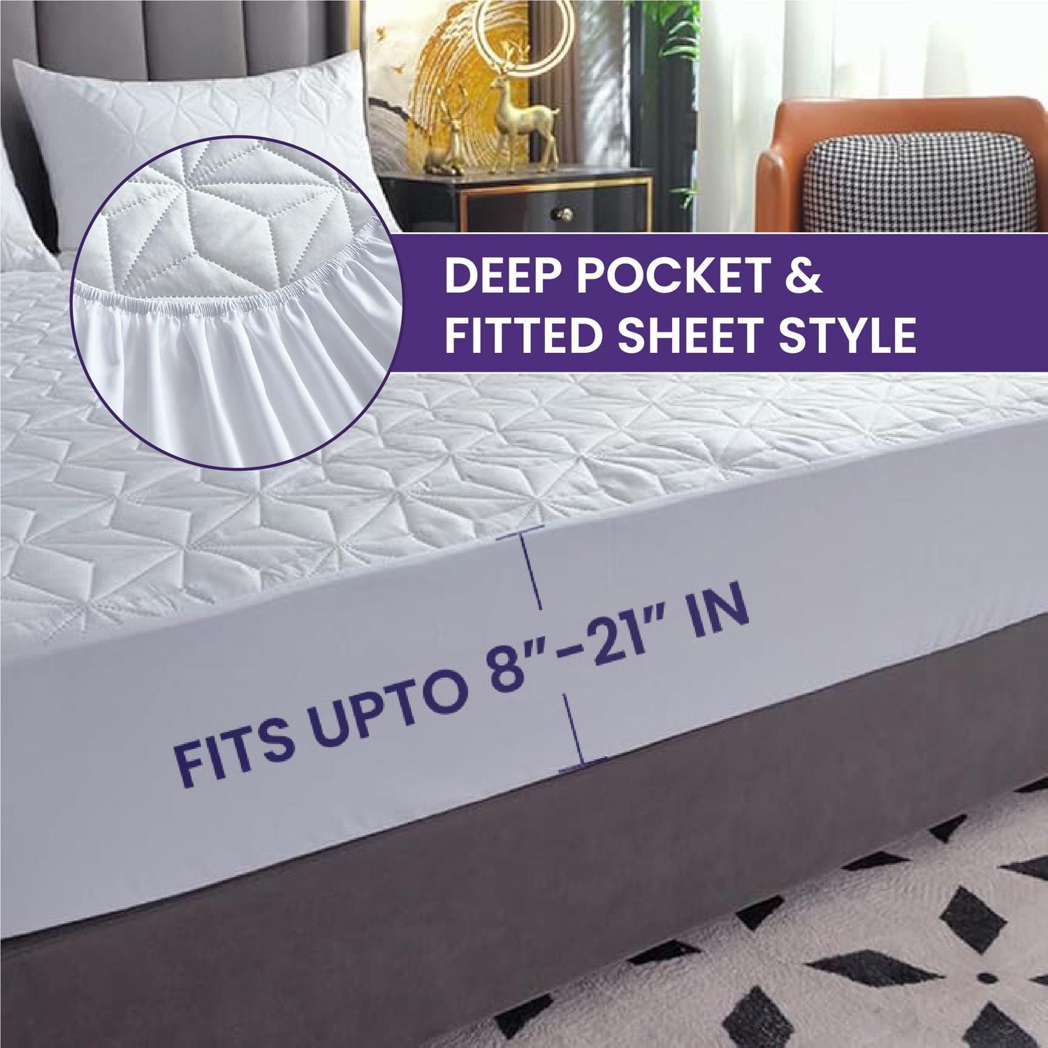 Beddora Queen Waterproof Mattress Protector – Hypoallergenic, 200 GSM Plush Polyfill, 15” Deep Pocket Elastic Fit – Machine Washable