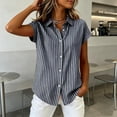 thumbnail image 4 of Lenpel Button down Shirts for Women Short Sleeve Collared Striped Cotton Linen Tops Business Casual Blouses, 4 of 6