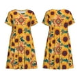 thumbnail image 3 of Bixox Robe d'Été à Manches Courtes pour Femmes Robe Ample Longueur Genou avec Poches-Tournesol Bohème, 3 of 7