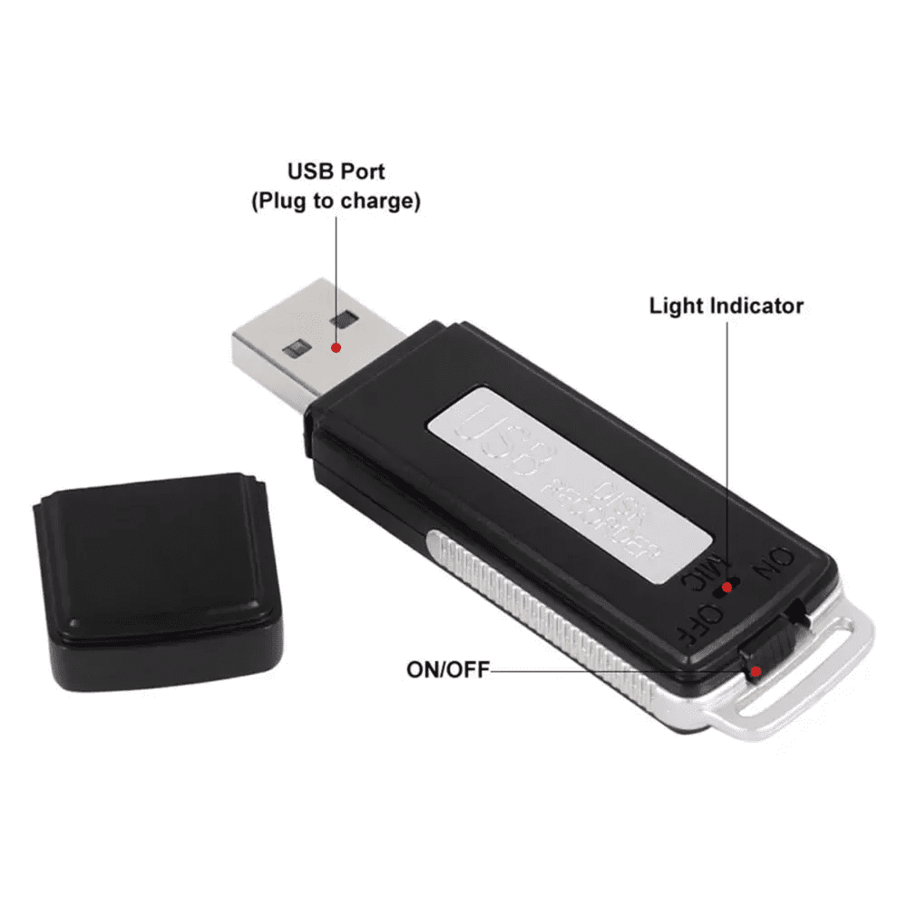 2 in 1 Mini USB Pen 8GB Key Chain Digital Audio Voice Recorder 384KBPS A Key Recording 70hours Recording