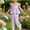 Purple, variant on LJEFF Toddler Gingham 2PC Outfit, Ruffle Sleeve Square Neck Peplum Top Wide Leg Pants Casual Summer Set for Kids Green Size 5