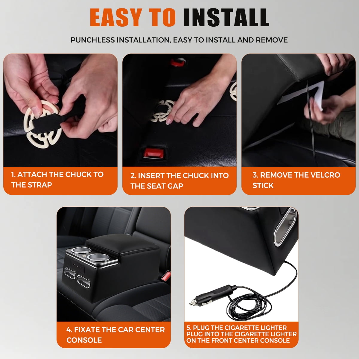 Black Universal Truck Seat/Bench Organizer with LED Light, USB Port, Cup Holders, Armrest, Padded Top Lid - Ideal for Business Upgrade Center Console Organizer