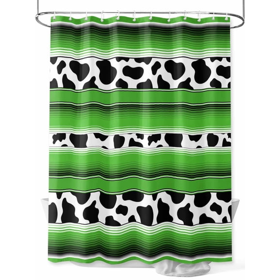 Shower Curtains Green Stripes Bath Curtain Cow Animal Skin Printed Waterproof Bathroom Shower Curtain Set with Hooks Decoration 72 x 84 Inches