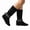Black, variant on Women's Boho Faux Suede Slouch Boots - Knee-High Fringe Boots with Studded Ankle Strap & Side Zipper, Soft Flat Boots for Fall & Winter