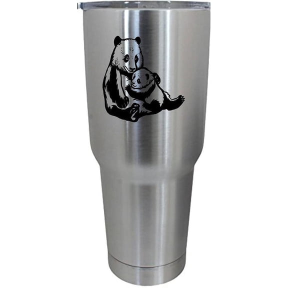 Panda with Baby Zoo Animal Themed Etched 30oz Stainless Steel Tumbler