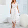 thumbnail image 3 of Dpytoraw Women's Stylish And Elegant V Neck Mid Length Mesh Embroidered Bright Silk Dress Women’s Sustainable Organic Cotton Dresses, 3 of 5
