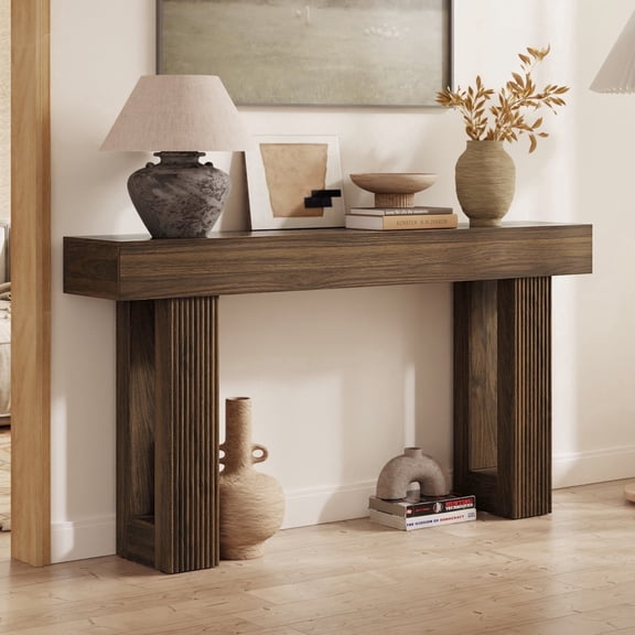 CHIC HOUSE 63" Fluted Entryway Console Table, Farmhouse Long Narrow Wooden Sofa Table Behind the Couch for Living Room, Hallway, Entrance, Foyer, Rustic Brown