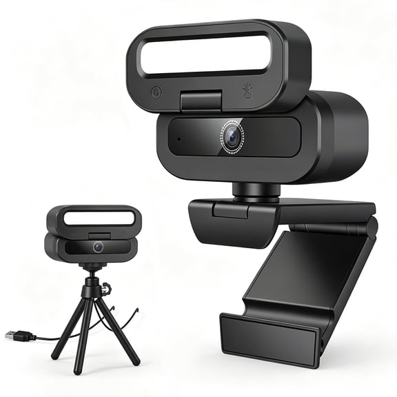 4K HD Webcam with Integrated Ring Light, 60FPS Streaming Camera with Dual AI Noise-Canceling Microphones, 360° Rotation, Plug & Play USB Web Cam