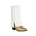 thumbnail image 1 of Jsaierl Sparkly Rhinestone Mid-Calf Boots for Womens Fold Over Pull On Boots Chunky High Heels Long Boots Zipper Pointed Toe Dress Tall Boots for Women, 1 of 5