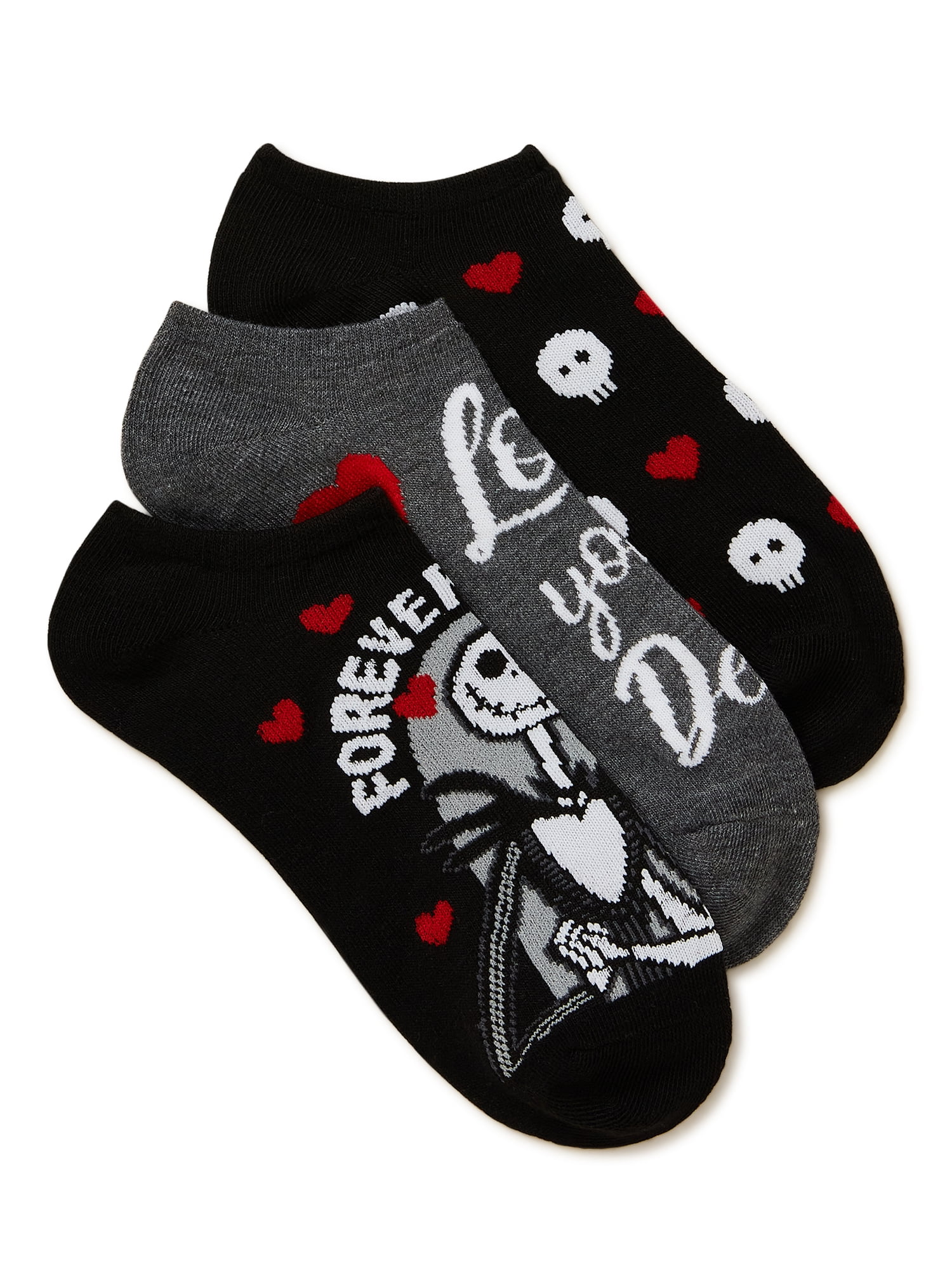 The Nightmare Before Christmas Disney Nightmare Before Christmas, Valentine's Day Women's No-Show Socks, 3-Pack, Size 4-10