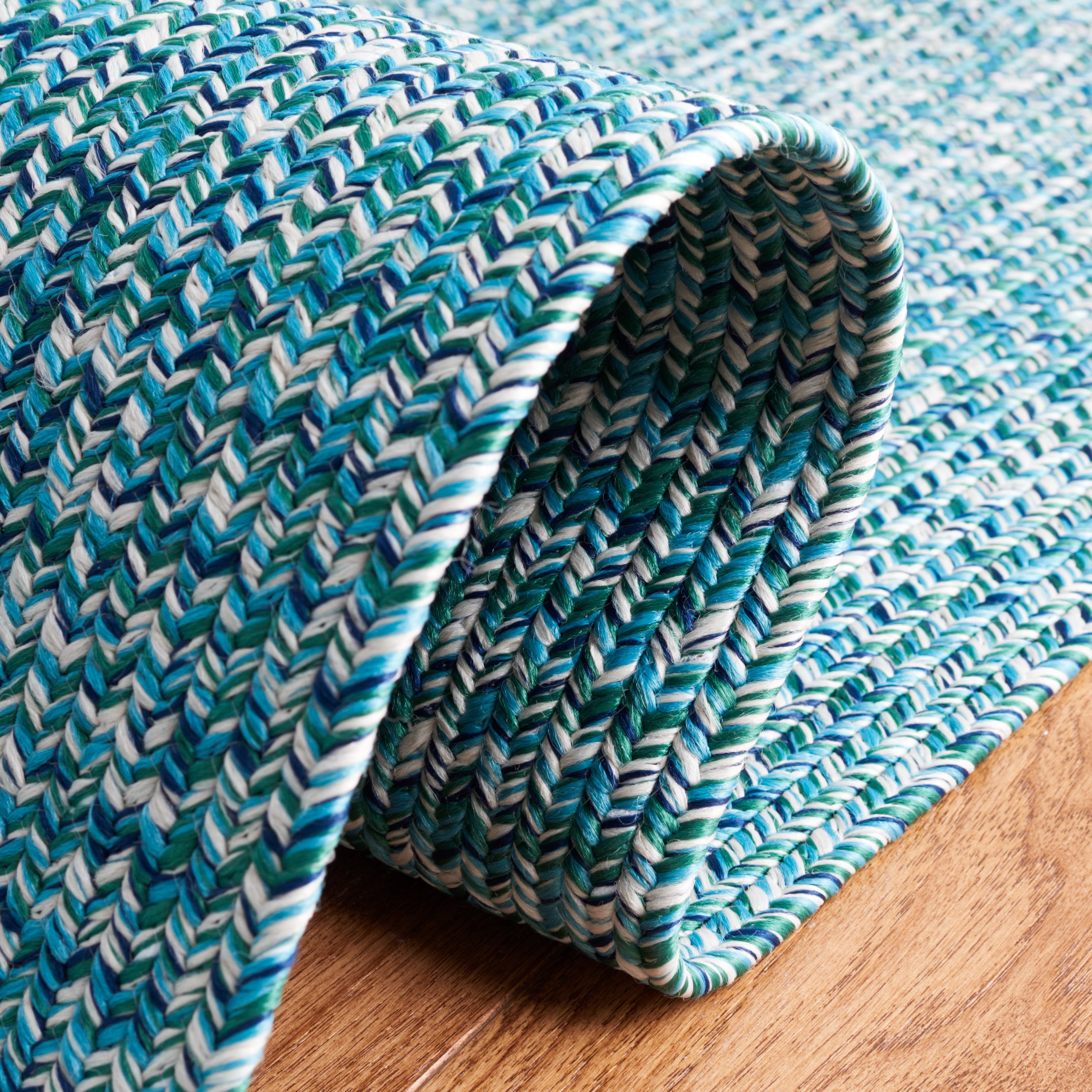 SAFAVIEH Braided Gino Distressed Machine Washable Reversible Area Rug, Teal/Green, 2'3" x 4'