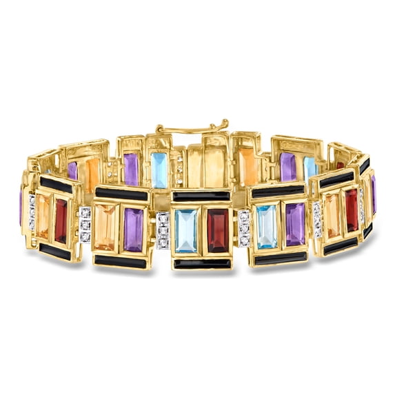 Ross-Simons 22.50 ct. t.w. Multi-Gemstone Art Deco-Inspired Bracelet With Black Enamel in 18kt Gold Over Sterling, Women's, Adult