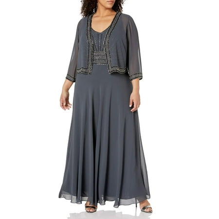 J Kara Women's DRess Plus Jacket Set Embellished Gown
