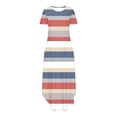 thumbnail image 4 of Pisexur Robe Maxi pour Femmes Manches Courtes Col Rond Robe d'Été Rayée Grande Taille Longue Robe Fendue Maxi Robes de Plage pour Femmes avec Poches, 4 of 6