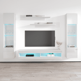 Fresh Wall Unit Modern Entertainment Center with LED Lights White Black Walmart