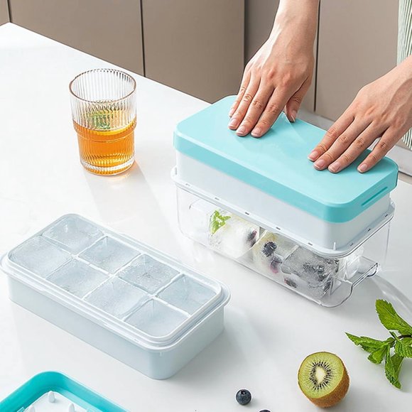 8 Boîtes de Stockage et de Fabrication de Glace Bac à Glaçons avec Couvercle pour Congélateur Artefact de Glace Bleu, 1 x Moule à Glace, Bleu