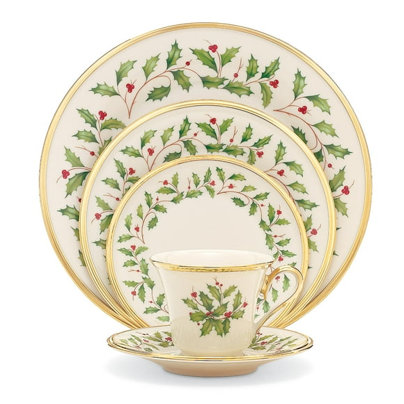 Set de mesa de porcelana Lenox Holiday de 5 piezas con ribete dorado