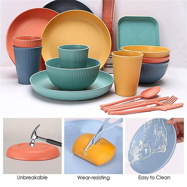 48Pcs Unbreakable Dinnerware Sets for 4 People Camping Plates and Bowls Set Picnic Dinner Sets Serving Plates Walmart en linea