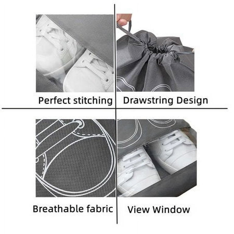12 Pack Portable Shoe Bags for Travel Large Shoes Pouch Storage Organizer  Clear Window with Drawstring for Men and Women Black