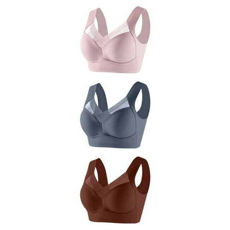 GERsome Wireless Bras for Women Pack of 3 Assorted Color Seamless Full Coverage Comfortable Soft V Neck No Underwire Support Push Up Everyday Bra 3pcs-Pink/Gray/Brown XXXXXXL