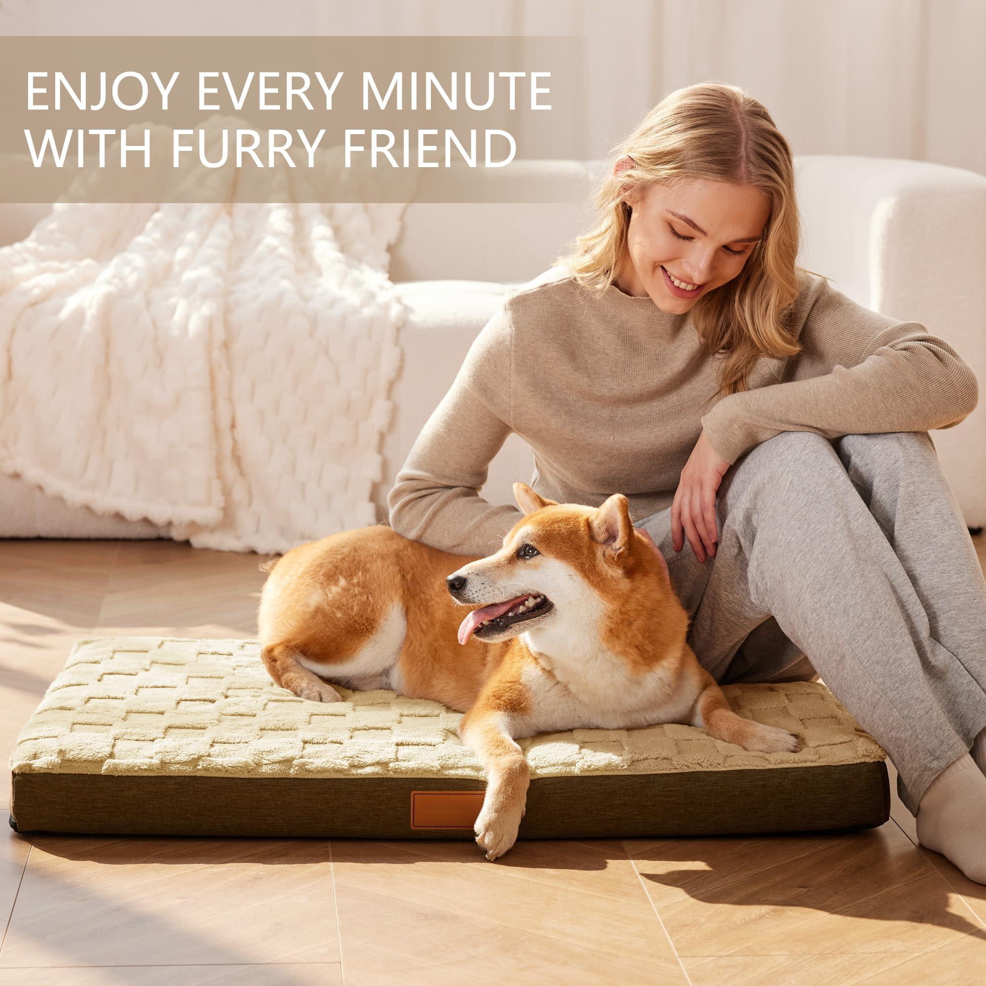 Xl Dog Bed Large Sized 42''x28''  Waterproof Soft Comfortable Egg Crate Foam Pet Beds Mat With Removable Washable Cover And Nonskid Bottom Brown