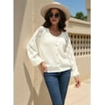 thumbnail image 6 of Women'S V Neck Sweater Casual Loose Ribbed Knit Cardigan Sweaters Sleeve Button Down Soft Knitwear White L, 6 of 8