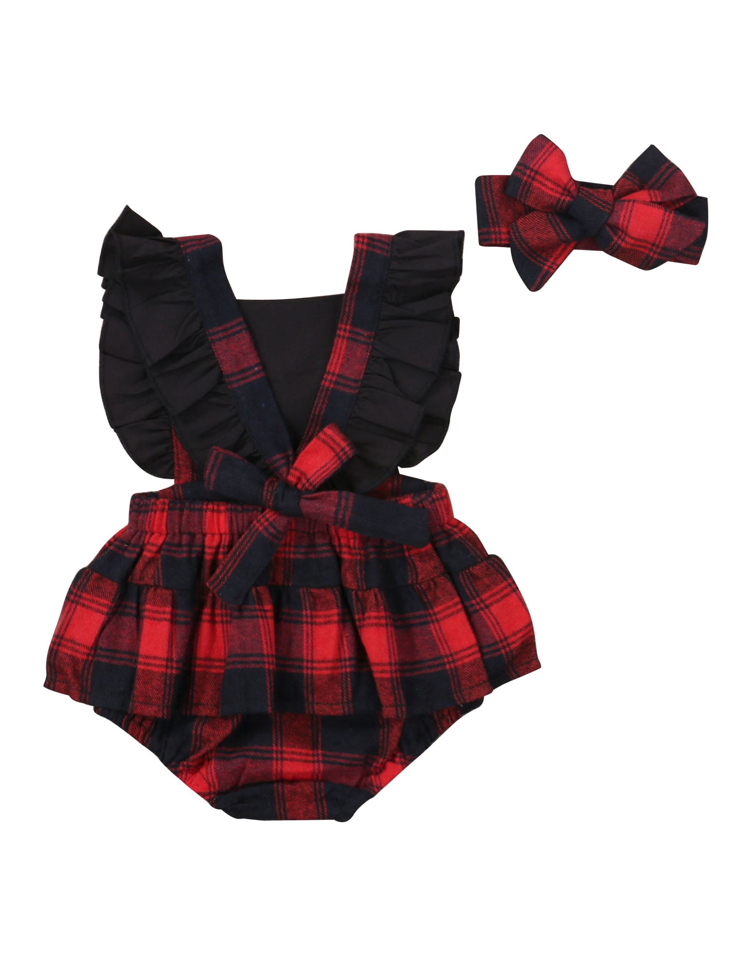 buffalo plaid romper baby girl