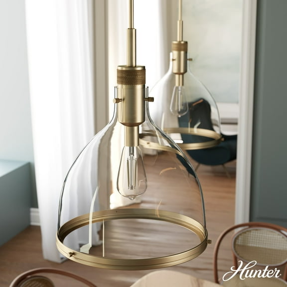 Hunter - Van Nuys 1-light Alturas Gold, Medium Size Pendant Light, Dimmable, Transitional Style, Bell Shaped, for Bedrooms, Dining, Living Rooms - 19297