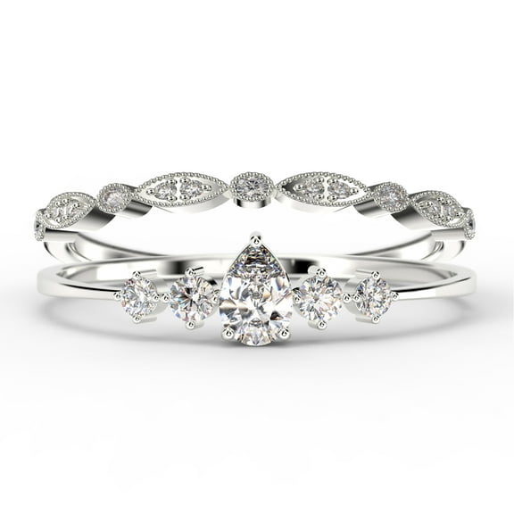 Dazzling Minimalist 1.55 Carat Pear Cut Diamond Moissanite Classic Engagement Ring, Affordable Wedding Ring in 925 Sterling Silver With 18k White Gold Plating, Bridal Set, Matching Band