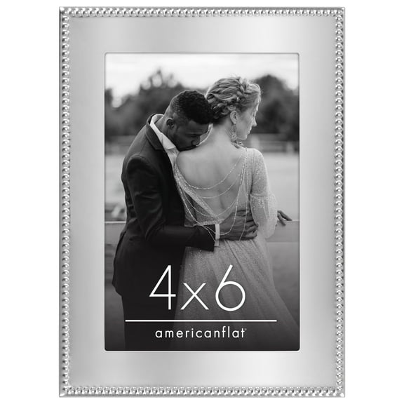 Americanflat 4x6 Picture Frame with Shatter-Resistant Glass Metal Beaded Style Detailing Elegant - Silver