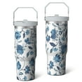 thumbnail image 2 of 1pc Blue flowers 30oz Tumbler with Straw & Handle - Insulated Stainless Steel Cup | Holiday Gift for Man Women (Christmas, Valentine's, Birthday), 2 of 7