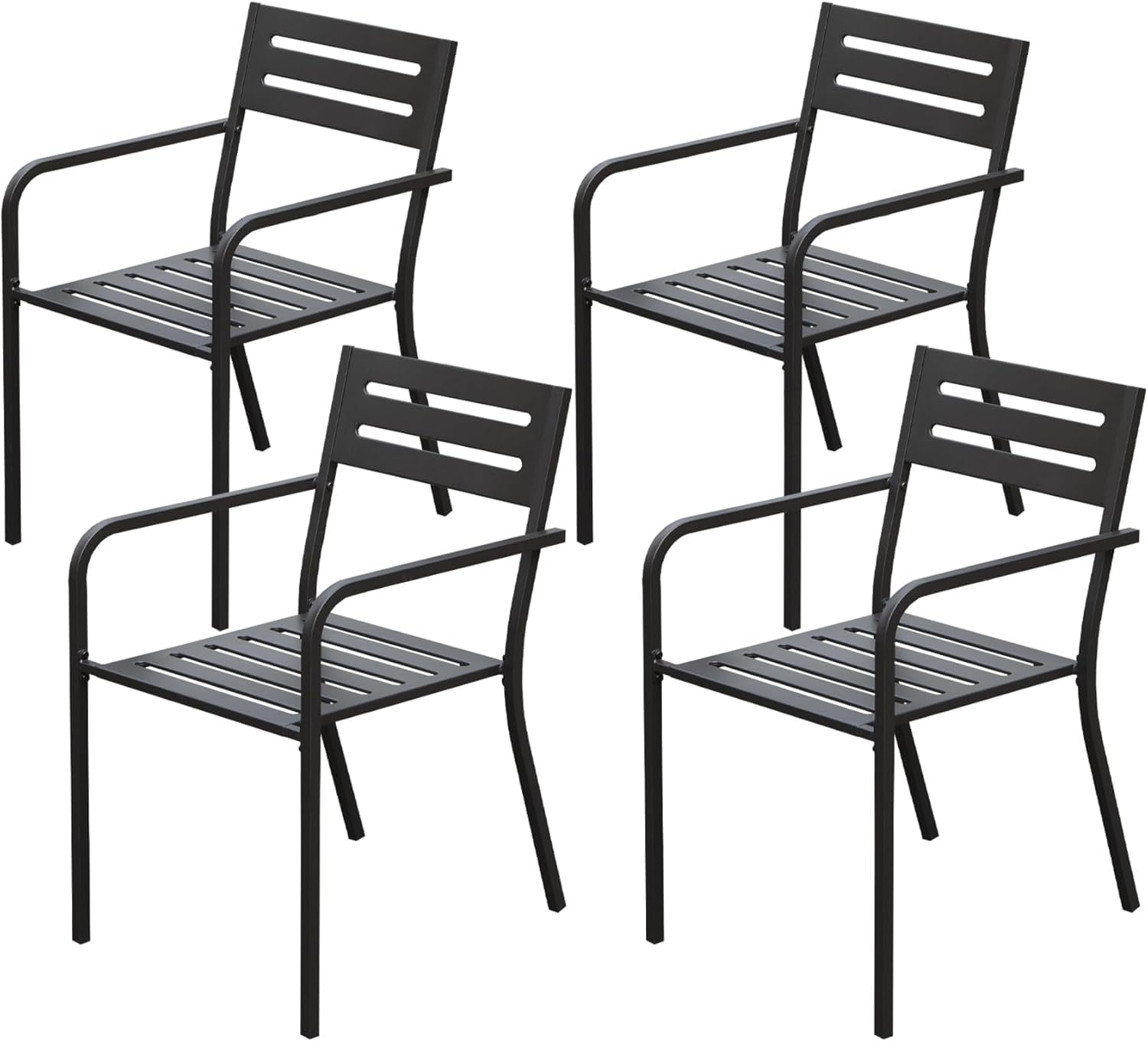 Domi Set of 4 Patio Dining Chairs, Heavy Duty Metal Outdoor Chairs with Ergonomic Armrests, Stackable Garden Chairs for Backyard, Lawn, and Patio Furniture – Black
