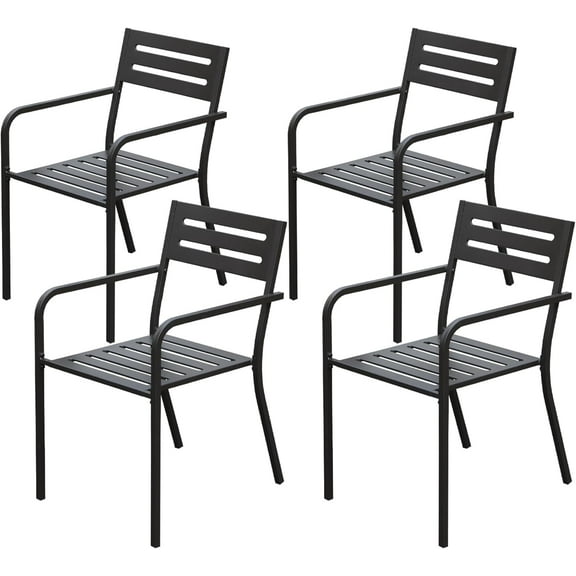 TOTAL Outdoor 4-Pieces Dining Chairs, Outdoor Patio Heavy Metal Chairs Set of 4, Sturdy Chairs with Ergonomic Armrest, Patio Furniture Chairs Set for Backyard Lawn Patio, Support to 350 LBS, Black