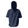 thumbnail image 5 of USNSM Men's Casual Linen Shirt Short Sleeve Hooded Pullover 1/4 Button Drawstring Shirt Shorts Set for Vacation and Daily Wear Blue XL, 5 of 9