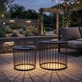 thumbnail image 7 of Omniberg Solar Nesting Tables with Built-in Light Set of 2, Modern Round End Table with Coated Steel Frame, All-Weather Metal Wire Cage Bistro Side Tables for Patio, Porch, Garden, Indoor, 7 of 7