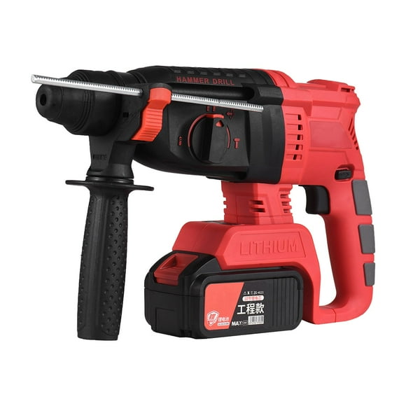 Mistaha 21V Cordless Rotary Hammer Drill with 4.0Ah Battery, Forward/Reverse Rotation, Stepless Speed Adjustment, Auxiliary Handle, Depth Gauge, Charger, 2 Batteries, 9 Accessories - Red
