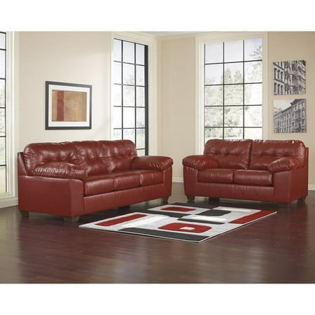 Ashley Furniture Alliston Durablend 2 Piece Leather Sofa Set In Salsa