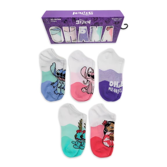 Disney Women’s Lilo & Stitch No-Show Socks Box Set, 5-Pack, Size 4-10